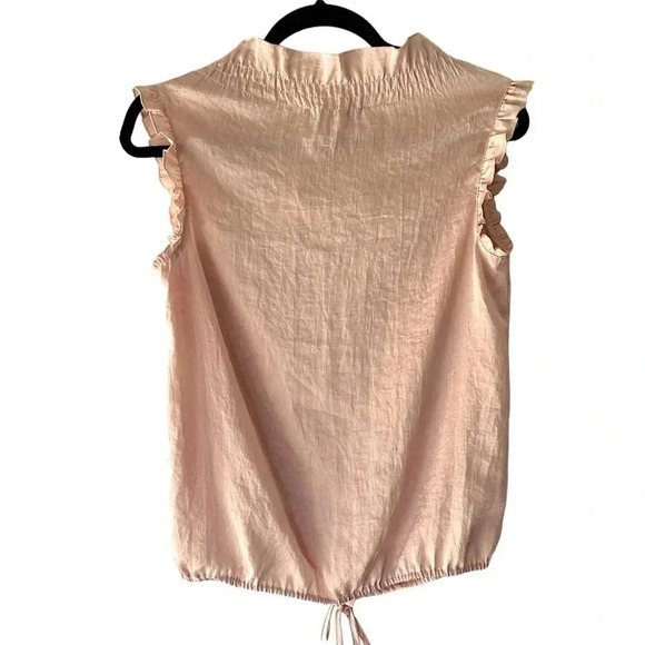 LOFT NWOT RUFFLE CAP SLEEVE BUTTON FRONT DRAWSTRING WAIST TOP PEACH | SIZE: XS - Picture 5 of 7